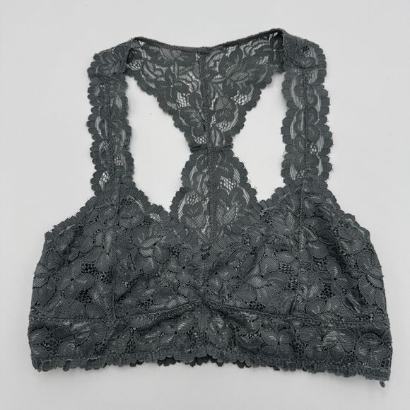 Gray Lace Racerback Bralette P/S Floral Mesh Stretch Viscose Spandex - Picture 1 of 5